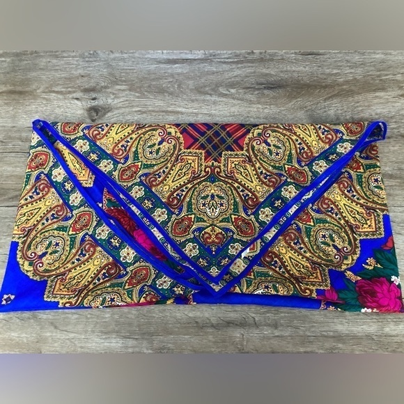 Echo Wool Scarf Floral Plaid Paisley 34" Square Accessory Challis - Picture 4 of 7